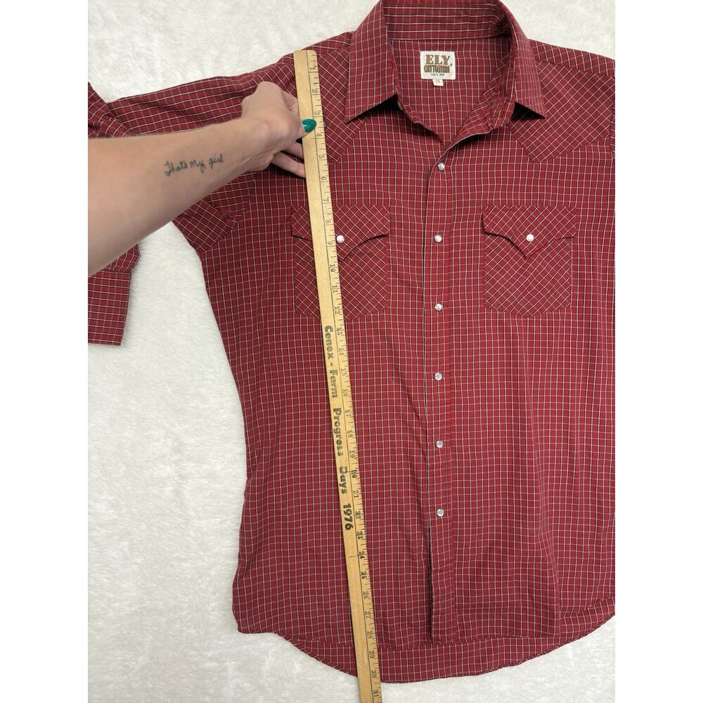 Ely Cattleman Pearl Snap Long Sleeve Shirt Medium Red Plaid Rancher Western - Picture 4 of 8